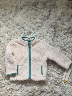 Cat & Jack Cream Sherpa Jacket with Teal Trim